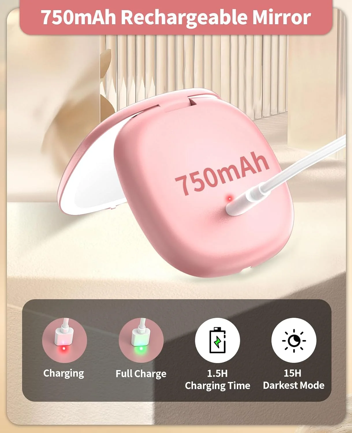 آینه آرایشی LED جیبی WOBSION با بزرگنمایی 1X/10X و نور، آینه مسافرتی کوچک قابل حمل با نور و شارژ USB، آینه دستی دو طرفه با قابلیت تنظیم نور 750 میلی آمپر ساعت برای آرایش، رزگلد آینه آرایشی LED جیبی WOBSION با بزرگنمایی 1X/10X و نور، آینه مسافرتی کوچک قابل حمل با نور و شارژ USB، آینه دستی دو طرفه با قابلیت تنظیم نور 750 میلی آمپر ساعت برای آرایش، رزگلد