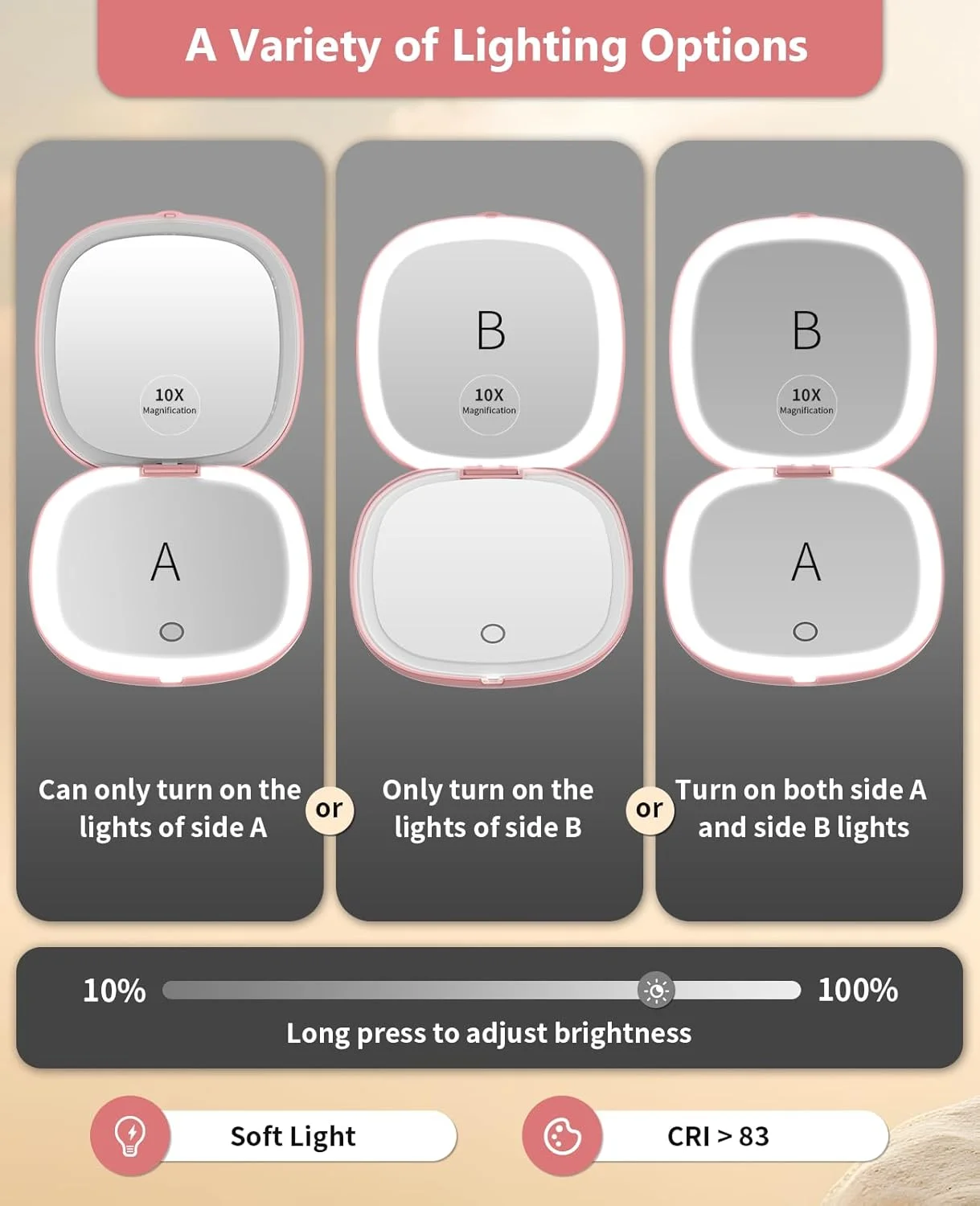 آینه آرایشی LED جیبی WOBSION با بزرگنمایی 1X/10X و نور، آینه مسافرتی کوچک قابل حمل با نور و شارژ USB، آینه دستی دو طرفه با قابلیت تنظیم نور 750 میلی آمپر ساعت برای آرایش، رزگلد آینه آرایشی LED جیبی WOBSION با بزرگنمایی 1X/10X و نور، آینه مسافرتی کوچک قابل حمل با نور و شارژ USB، آینه دستی دو طرفه با قابلیت تنظیم نور 750 میلی آمپر ساعت برای آرایش، رزگلد
