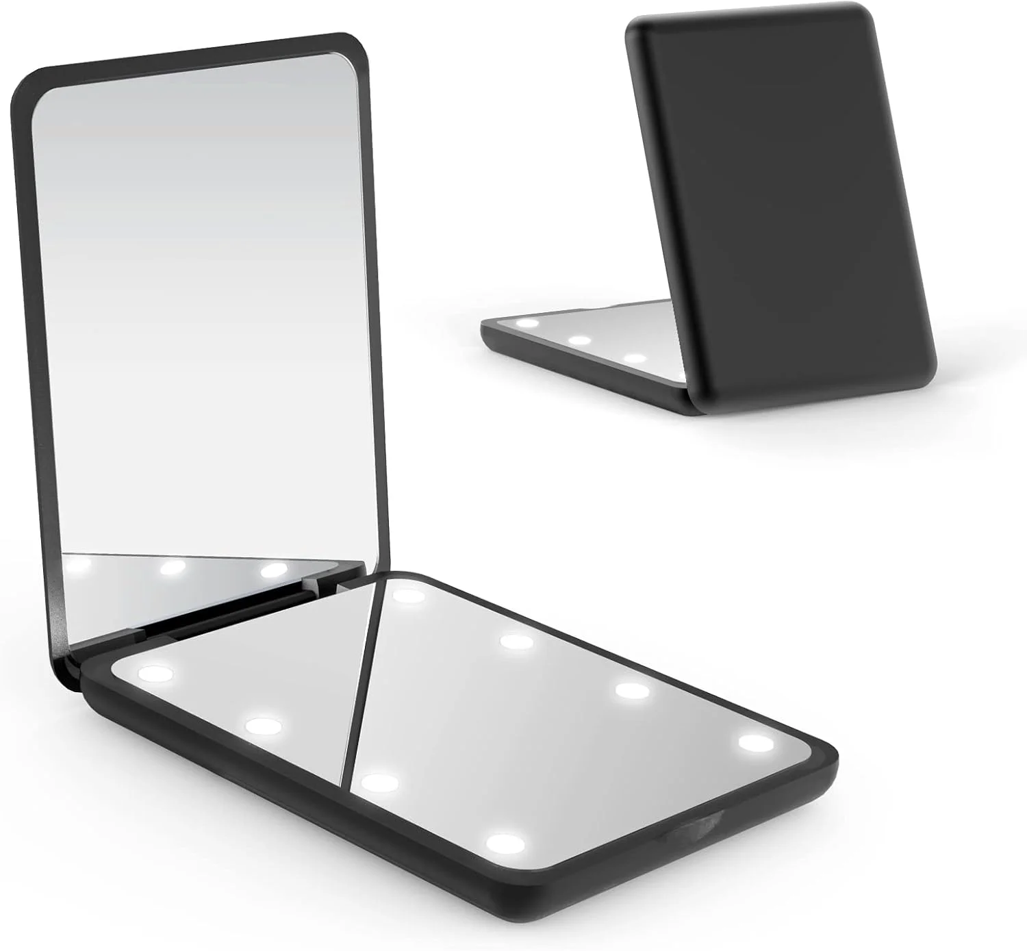 آینه جیبی Wobsion، آینه آرایشی LED، آینه بزرگنمایی 1x/3x با نور، آینه تاشو مغناطیسی دو طرفه دستی، آینه کوچک مسافرتی آرایشی، آینه آرایشی روشن برای کیف پول، هدیه (مشکی)