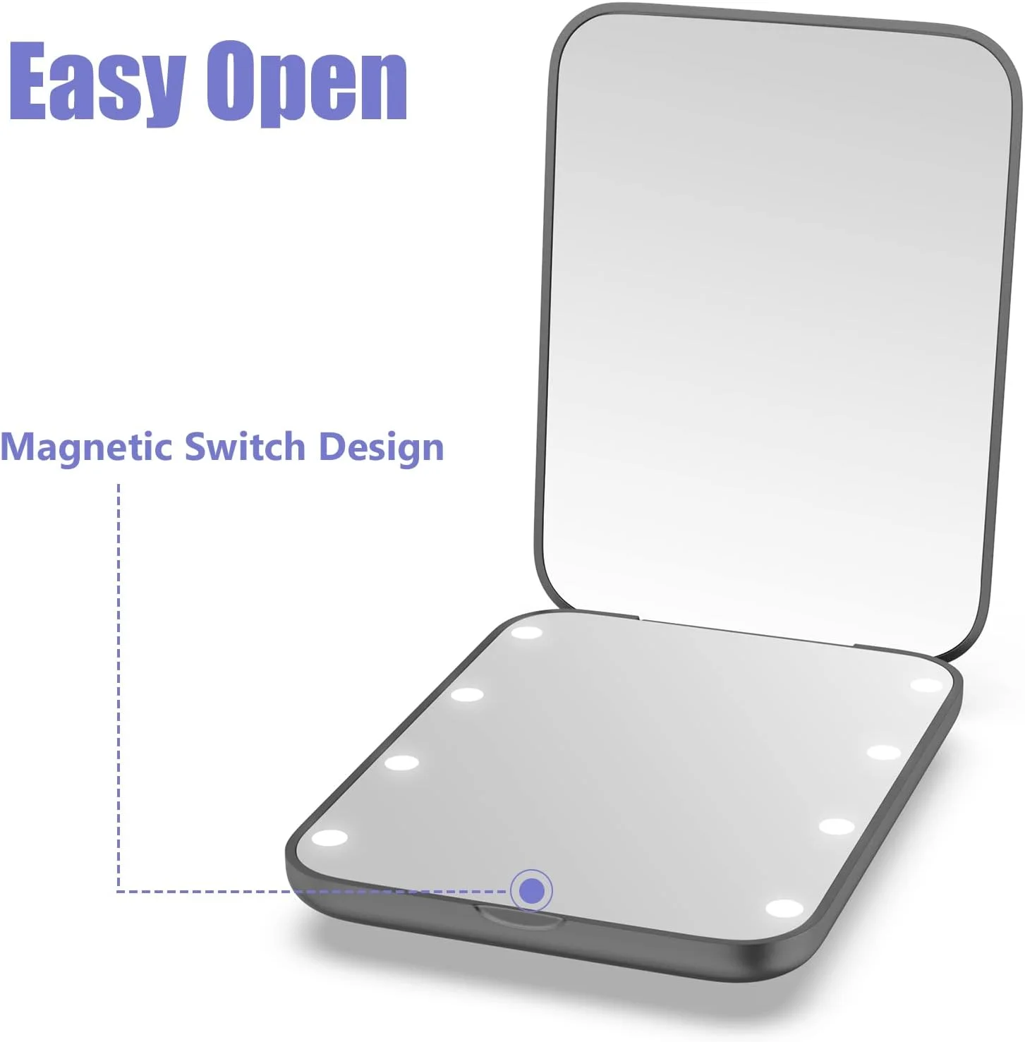 آینه جیبی Wobsion، آینه آرایشی LED، آینه بزرگنمایی 1x/3x با نور، آینه تاشو مغناطیسی دو طرفه دستی، آینه کوچک مسافرتی آرایشی، آینه آرایشی روشن برای کیف پول، هدیه (مشکی)