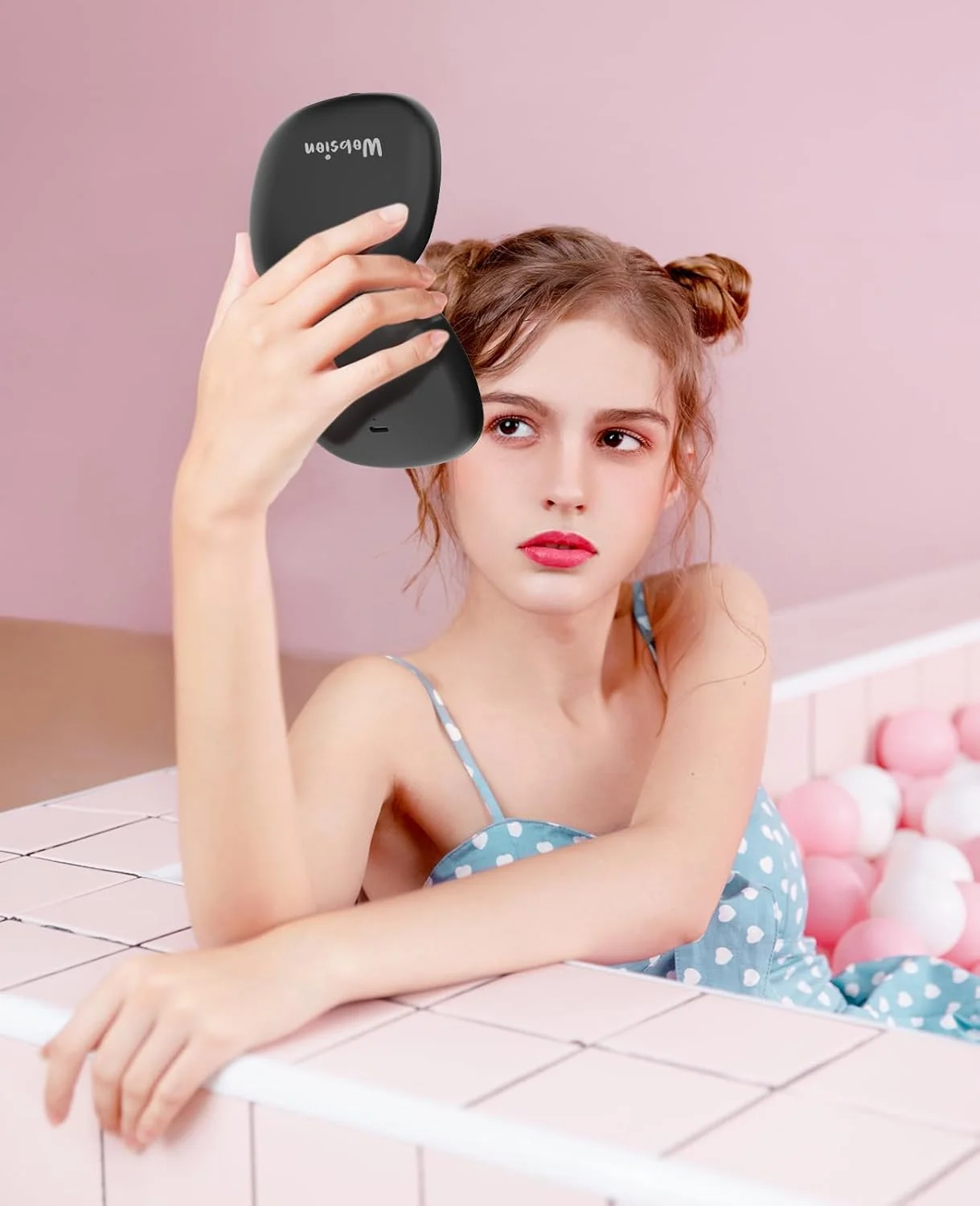 Wobsion Portable LED Pocket Mirror with Magnification 1×/10×, 750 mAh USB Rechargeable Travel Mirror with Dimmable, Hand Mirror Double Sided with Light, Travel Mirror Foldable, Gifts for Girls, Black