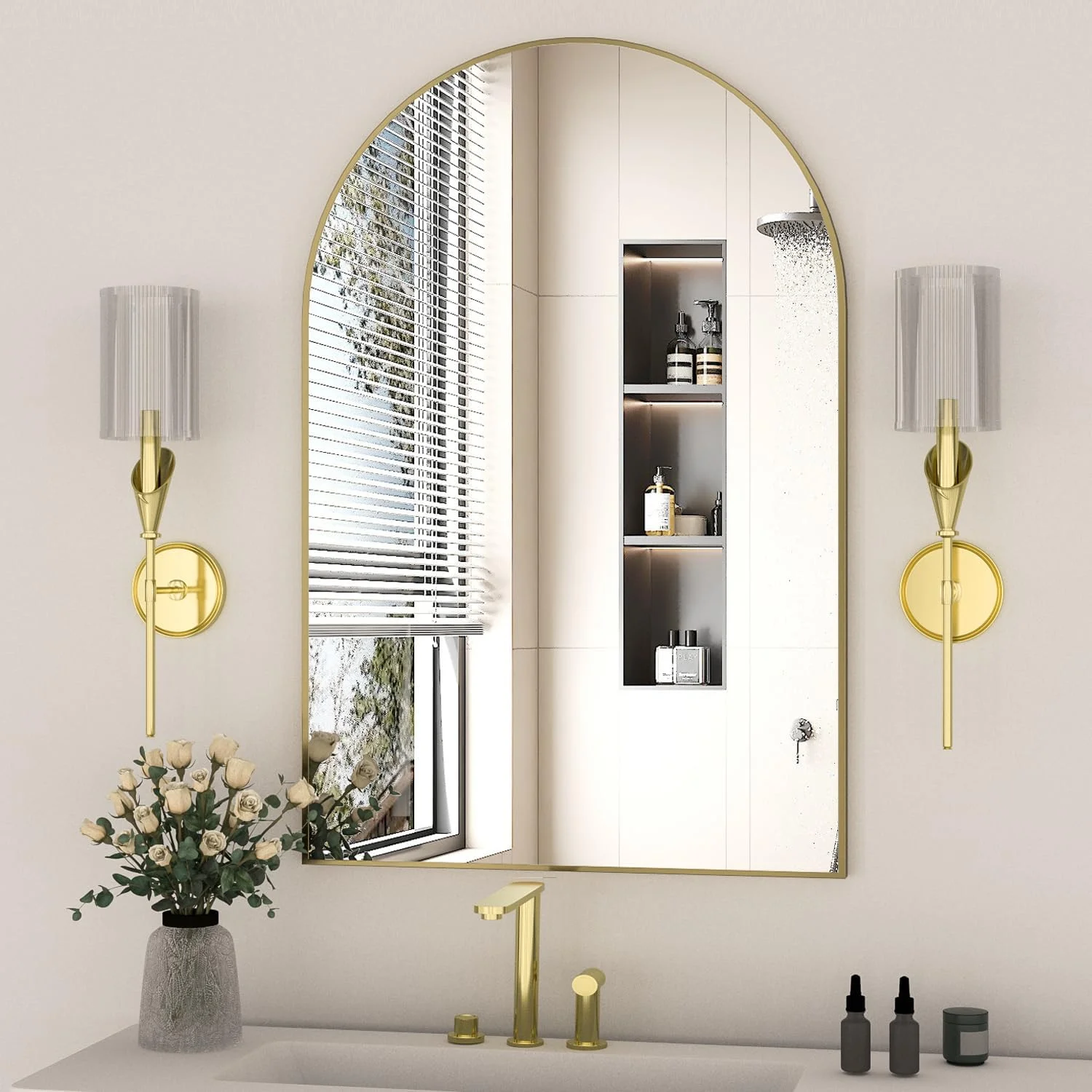 آینه قوسی CASSILANDO، آینه حمام قوسی 60×90 سانتی متر، آینه دیواری منحصر به فرد، آینه روشویی برای دکور دیوار اتاق نشیمن، آینه قاب فلزی، طلایی آینه قوسی CASSILANDO، آینه حمام قوسی 60×90 سانتی متر، آینه دیواری منحصر به فرد، آینه روشویی برای دکور دیوار اتاق نشیمن، آینه قاب فلزی، طلایی