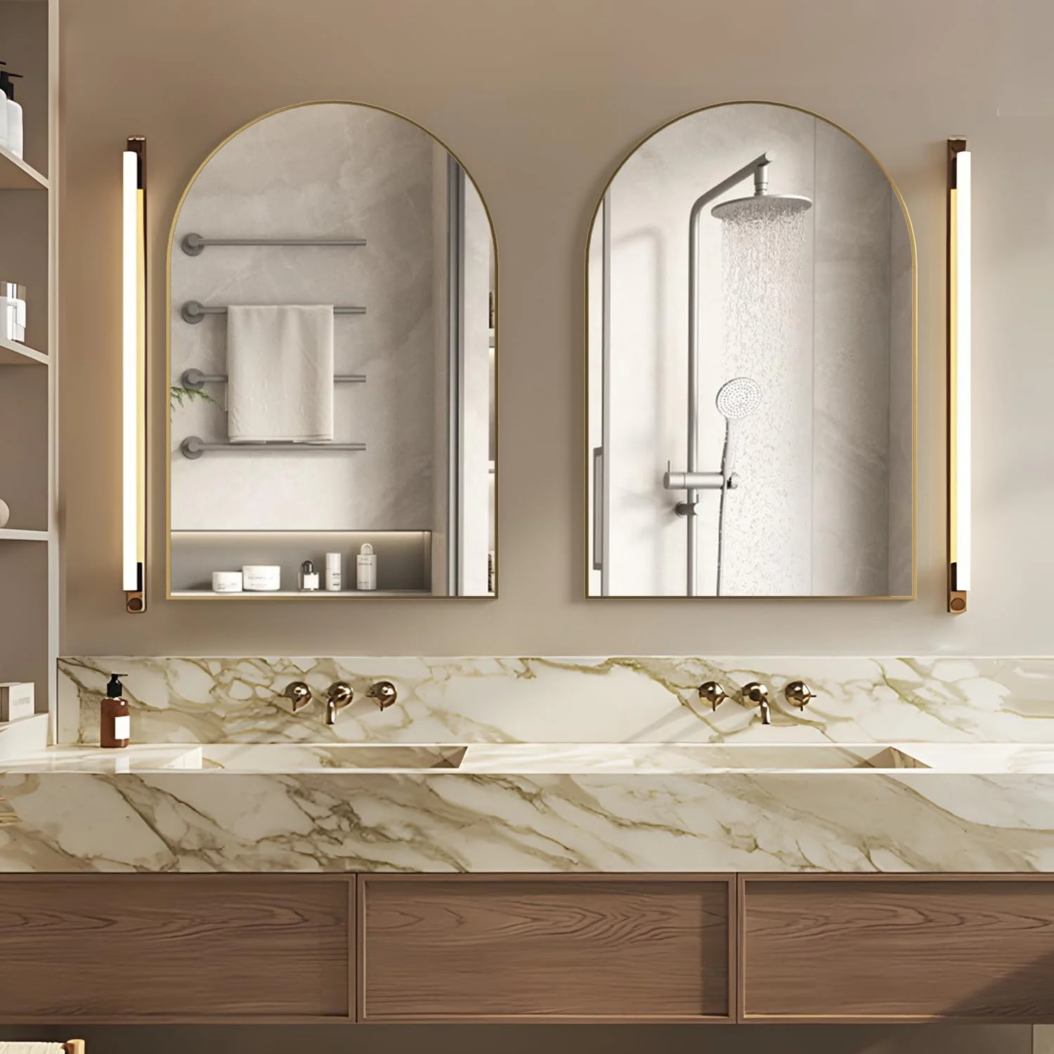 آینه قوسی CASSILANDO، آینه حمام قوسی 60×90 سانتی متر، آینه دیواری منحصر به فرد، آینه روشویی برای دکور دیوار اتاق نشیمن، آینه قاب فلزی، طلایی آینه قوسی CASSILANDO، آینه حمام قوسی 60×90 سانتی متر، آینه دیواری منحصر به فرد، آینه روشویی برای دکور دیوار اتاق نشیمن، آینه قاب فلزی، طلایی