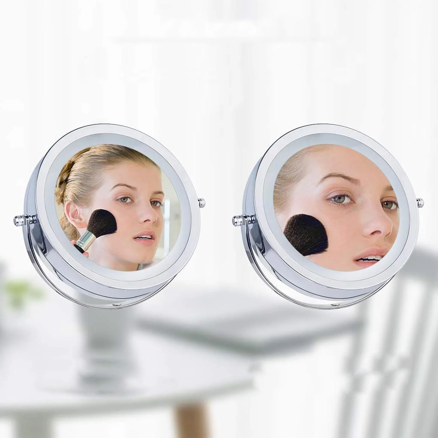 آینه آرایشی دو طرفه بزرگنمایی Cryfokt، آینه بزرگنمایی 5X، آینه رومیزی با چرخش 360 درجه با نور LED، آینه بزرگنمایی برای خانه، روشویی حمام و مسافرت آینه آرایشی دو طرفه بزرگنمایی Cryfokt، آینه بزرگنمایی 5X، آینه رومیزی با چرخش 360 درجه با نور LED، آینه بزرگنمایی برای خانه، روشویی حمام و مسافرت