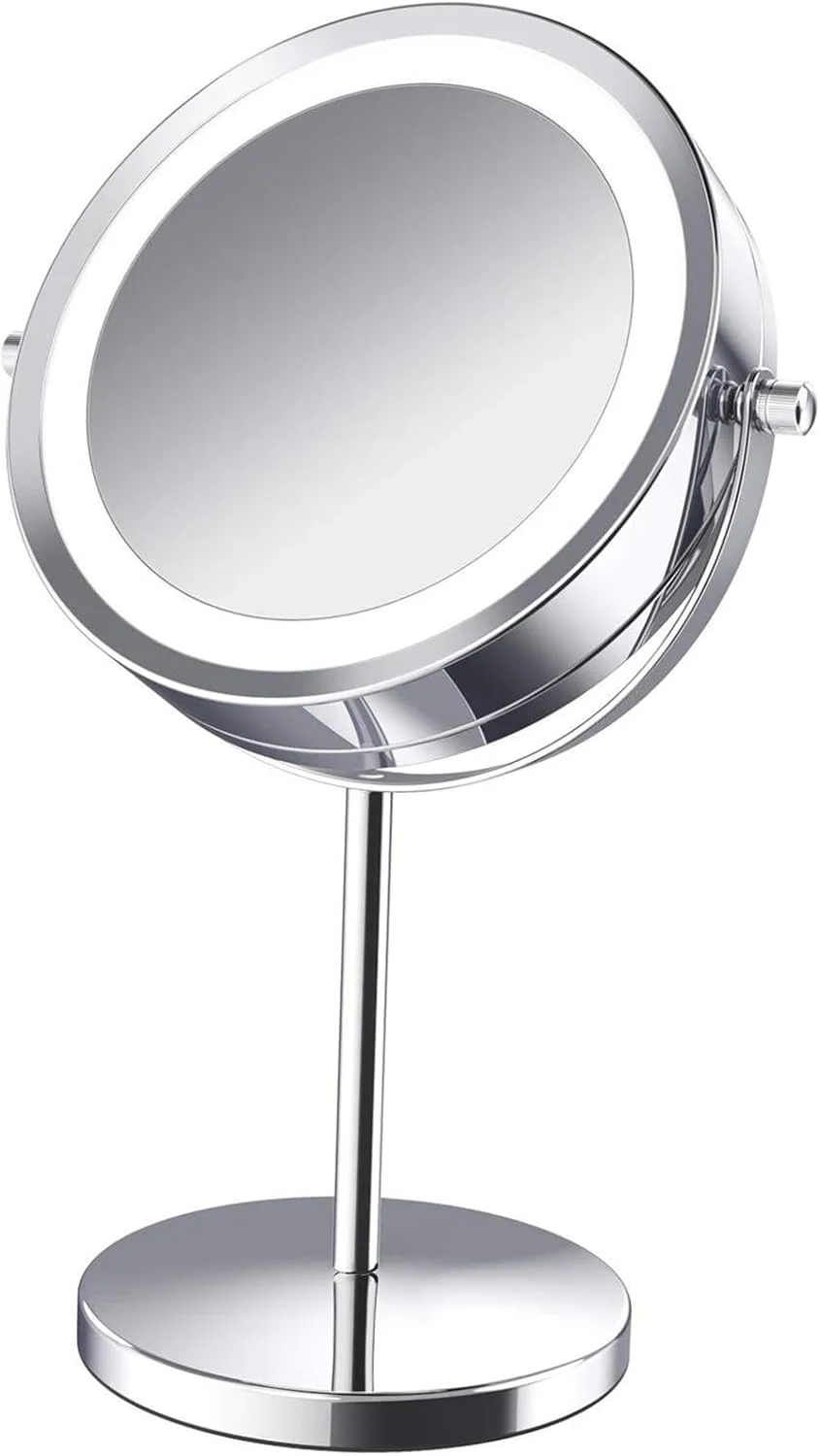 آینه آرایشی دو طرفه بزرگنمایی Cryfokt، آینه بزرگنمایی 5X، آینه رومیزی با چرخش 360 درجه با نور LED، آینه بزرگنمایی برای خانه، روشویی حمام و مسافرت آینه آرایشی دو طرفه بزرگنمایی Cryfokt، آینه بزرگنمایی 5X، آینه رومیزی با چرخش 360 درجه با نور LED، آینه بزرگنمایی برای خانه، روشویی حمام و مسافرت