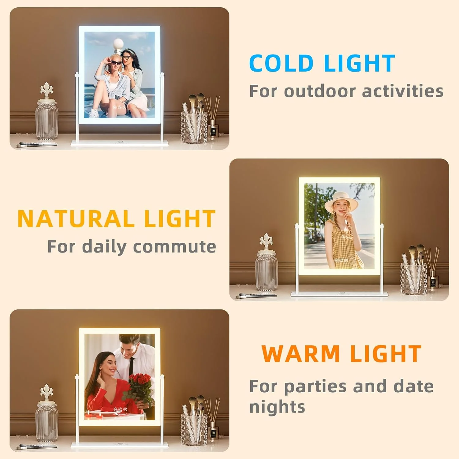 آینه آرایشی چراغ دار فنچیلین با نوار نوری، آینه آرایشی با 3 حالت رنگی، آینه هالیوودی با کنترل لمسی هوشمند، بزرگنمایی 10 برابر و چرخش 360 درجه آینه آرایشی چراغ دار فنچیلین با نوار نوری، آینه آرایشی با 3 حالت رنگی، آینه هالیوودی با کنترل لمسی هوشمند، بزرگنمایی 10 برابر و چرخش 360 درجه