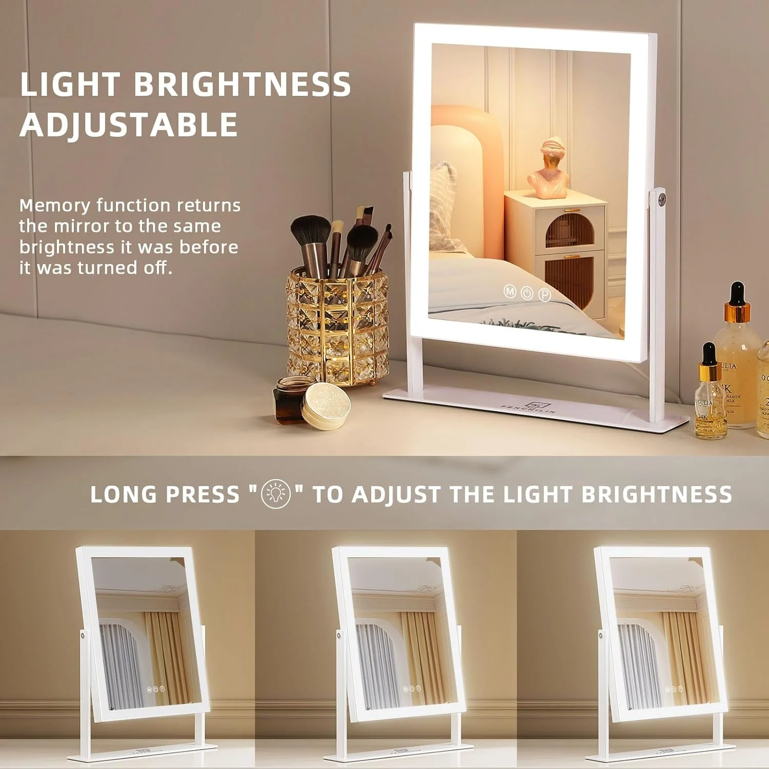 آینه آرایشی چراغ دار فنچیلین با نوار نوری، آینه آرایشی با 3 حالت رنگی، آینه هالیوودی با کنترل لمسی هوشمند، بزرگنمایی 10 برابر و چرخش 360 درجه آینه آرایشی چراغ دار فنچیلین با نوار نوری، آینه آرایشی با 3 حالت رنگی، آینه هالیوودی با کنترل لمسی هوشمند، بزرگنمایی 10 برابر و چرخش 360 درجه