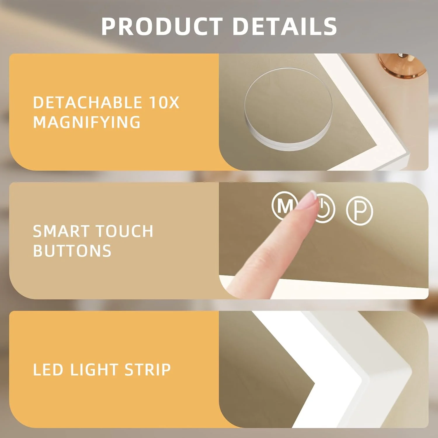 آینه آرایشی چراغ دار فنچیلین با نوار نوری، آینه آرایشی با 3 حالت رنگی، آینه هالیوودی با کنترل لمسی هوشمند، بزرگنمایی 10 برابر و چرخش 360 درجه آینه آرایشی چراغ دار فنچیلین با نوار نوری، آینه آرایشی با 3 حالت رنگی، آینه هالیوودی با کنترل لمسی هوشمند، بزرگنمایی 10 برابر و چرخش 360 درجه