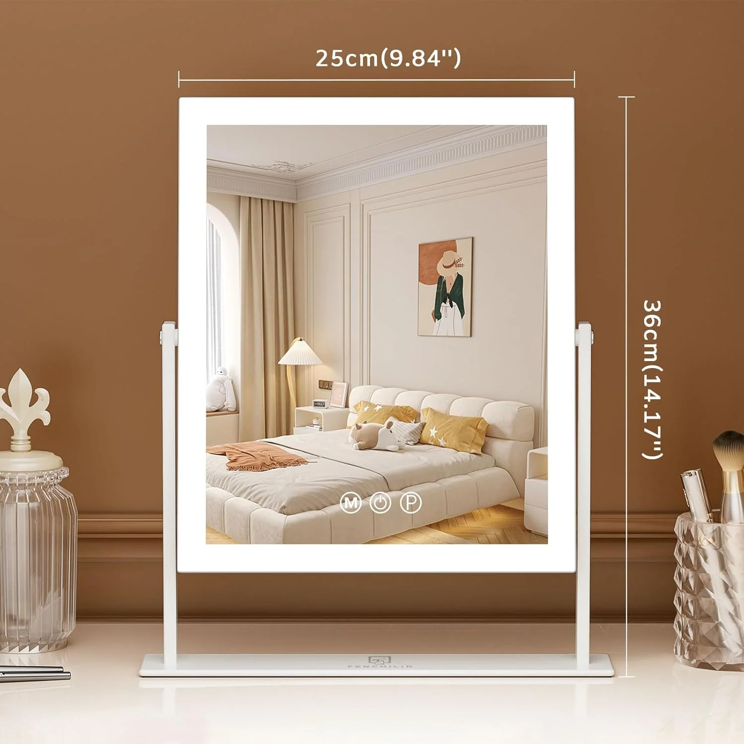 آینه آرایشی چراغ دار فنچیلین با نوار نوری، آینه آرایشی با 3 حالت رنگی، آینه هالیوودی با کنترل لمسی هوشمند، بزرگنمایی 10 برابر و چرخش 360 درجه آینه آرایشی چراغ دار فنچیلین با نوار نوری، آینه آرایشی با 3 حالت رنگی، آینه هالیوودی با کنترل لمسی هوشمند، بزرگنمایی 10 برابر و چرخش 360 درجه