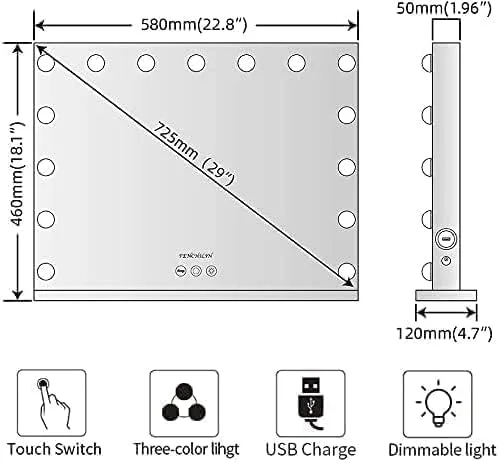آینه آرایشی چراغ دار فنچیلین، آینه گریم هالیوودی با 15 لامپ LED قابل تنظیم نور برای اتاق پرو و اتاق خواب، طراحی قاب فلزی باریک، سفید آینه آرایشی چراغ دار فنچیلین، آینه گریم هالیوودی با 15 لامپ LED قابل تنظیم نور برای اتاق پرو و اتاق خواب، طراحی قاب فلزی باریک، سفید