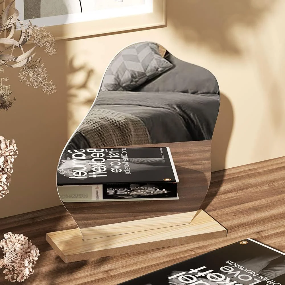 آینه آرایشی اکریلیک KASTWAVE برای میز با پایه - دکور میز زیبایی شناسی آینه اکریلیک نامنظم بدون قاب برای اتاق خواب، اتاق نشیمن و دکوراسیون اتاق فضاهای مینیمال (شکل ابر)