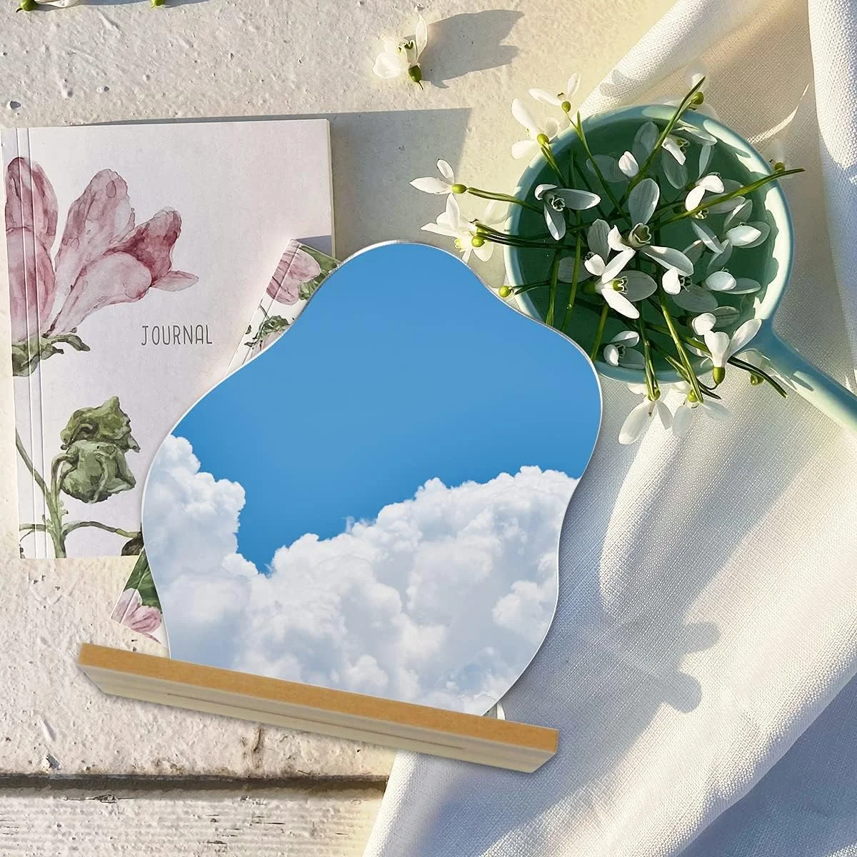 آینه آرایشی اکریلیک KASTWAVE برای میز با پایه - دکور میز زیبایی شناسی آینه اکریلیک نامنظم بدون قاب برای اتاق خواب، اتاق نشیمن و دکوراسیون اتاق فضاهای مینیمال (شکل ابر)