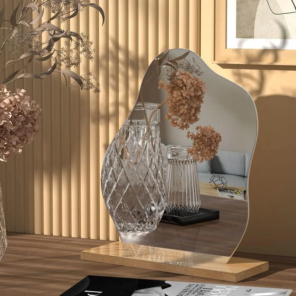 آینه آرایشی اکریلیک KASTWAVE برای میز با پایه - دکور میز زیبایی شناسی آینه اکریلیک نامنظم بدون قاب برای اتاق خواب، اتاق نشیمن و دکوراسیون اتاق فضاهای مینیمال (شکل ابر)