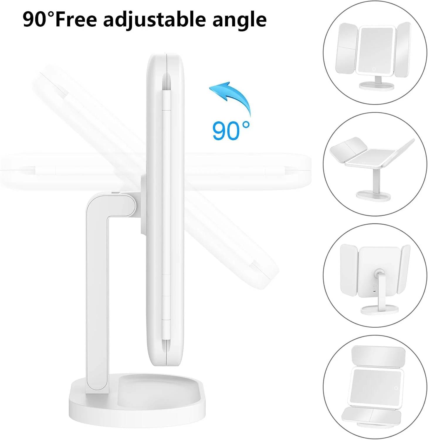 آینه آرایشی با چراغ، آینه آرایشی شارژی با بزرگنمایی 2X 3X، آینه آرایشی ال ای دی قابل حمل، 3 رنگ نور، حسگر لمسی، آینه سه تایی، آینه روشن برای روی میز آینه آرایشی با چراغ، آینه آرایشی شارژی با بزرگنمایی 2X 3X، آینه آرایشی ال ای دی قابل حمل، 3 رنگ نور، حسگر لمسی، آینه سه تایی، آینه روشن برای روی میز