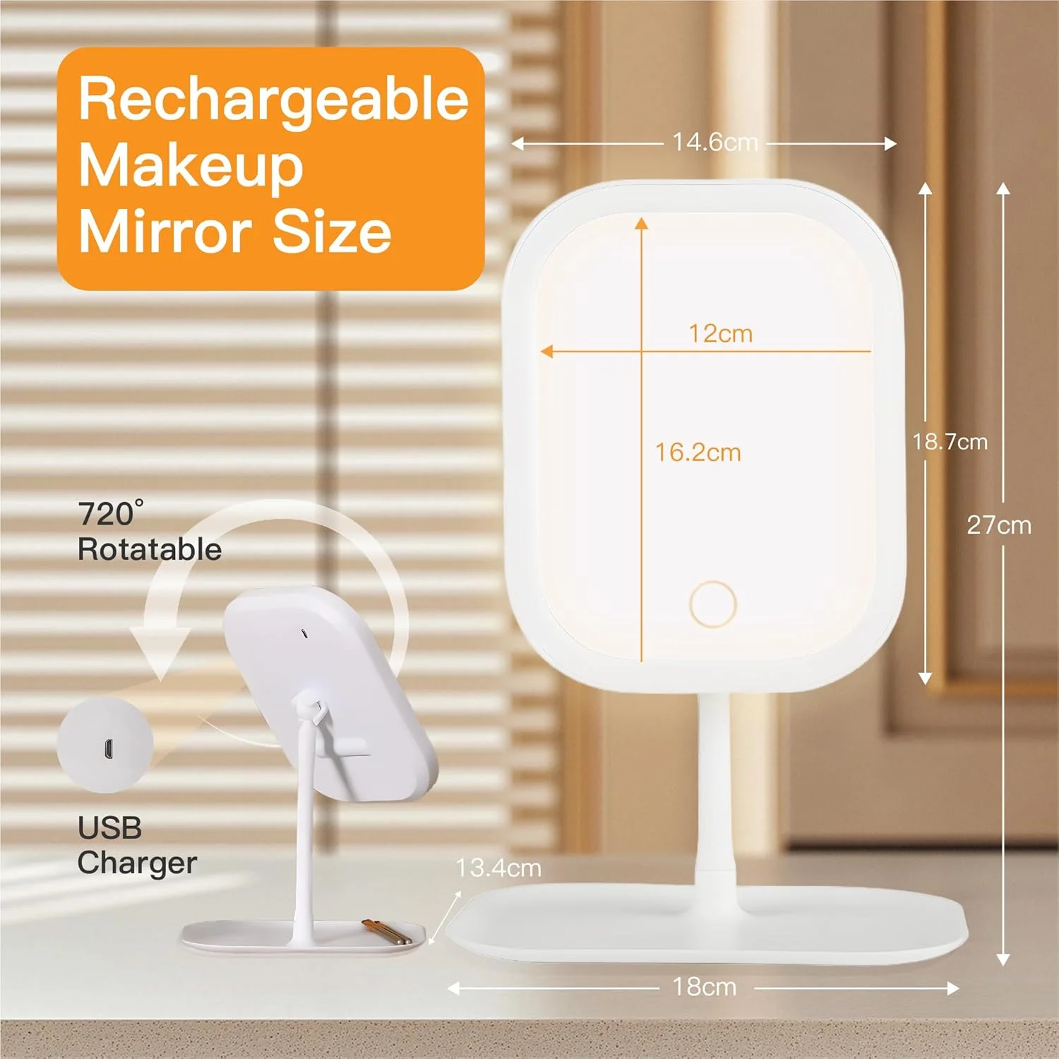 آینه آرایشی قابل شارژ با چراغ های LED، آینه آرایشی قابل حمل Uoexziyi، دارای 3 رنگ نور قابل تغییر، صفحه لمسی دیمر، آینه آرایشی LED با قابلیت چرخش 720 درجه (سفید) آینه آرایشی قابل شارژ با چراغ های LED، آینه آرایشی قابل حمل Uoexziyi، دارای 3 رنگ نور قابل تغییر، صفحه لمسی دیمر، آینه آرایشی LED با قابلیت چرخش 720 درجه (سفید)
