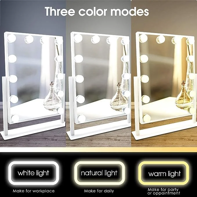 Premium Quality Lighted Makeup Mirror Hollywood Mirror Vanity Mirror with Lights, Touch Control Design 3 Colors Dimable LED Bulbs, 360°Rotation (White, 12 Bulbs) Premium Quality Lighted Makeup Mirror Hollywood Mirror Vanity Mirror with Lights, Touch Control Design 3 Colors Dimable LED Bulbs, 360°Rotation (White, 12 Bulbs)