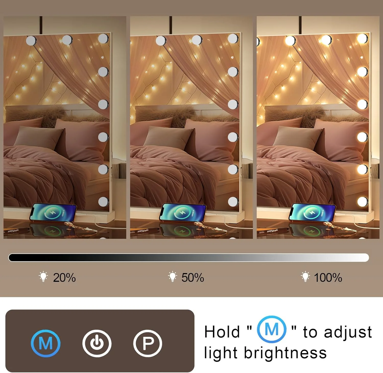 آینه آرایشی بزرگ هالیوودی Puselo با چراغ های LED (80X62 سانتی متر) آینه آرایشی بزرگ هالیوودی Puselo با چراغ های LED (80X62 سانتی متر)