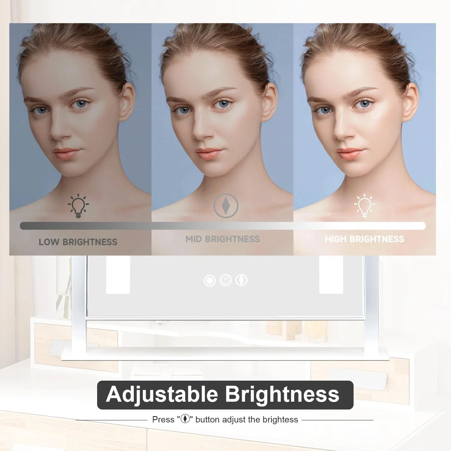 آینه آرایشی RichLuck با چراغ، آینه آرایشی با 3 حالت نورپردازی با کنترل لمسی هوشمند، آینه آرایشی هالیوودی با قابلیت چرخش 360 درجه و چراغ، آینه رومیزی روشن ضد انفجار (سفید)