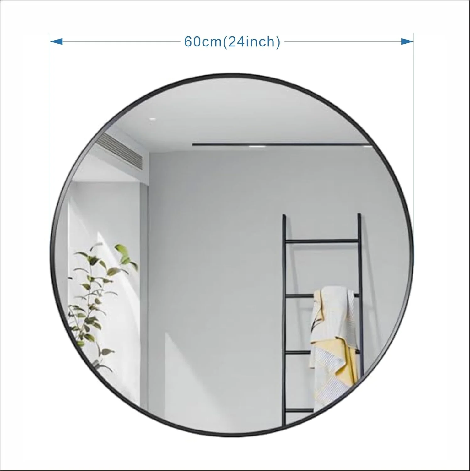 آینه گرد روکو اوشن برای حمام، 60 سانتی متر (24 اینچ) آینه مشکی برای دیوار، آینه روشویی دیواری برای حمام، اتاق نشیمن، آینه دکور دیوار، آینه آرایشی