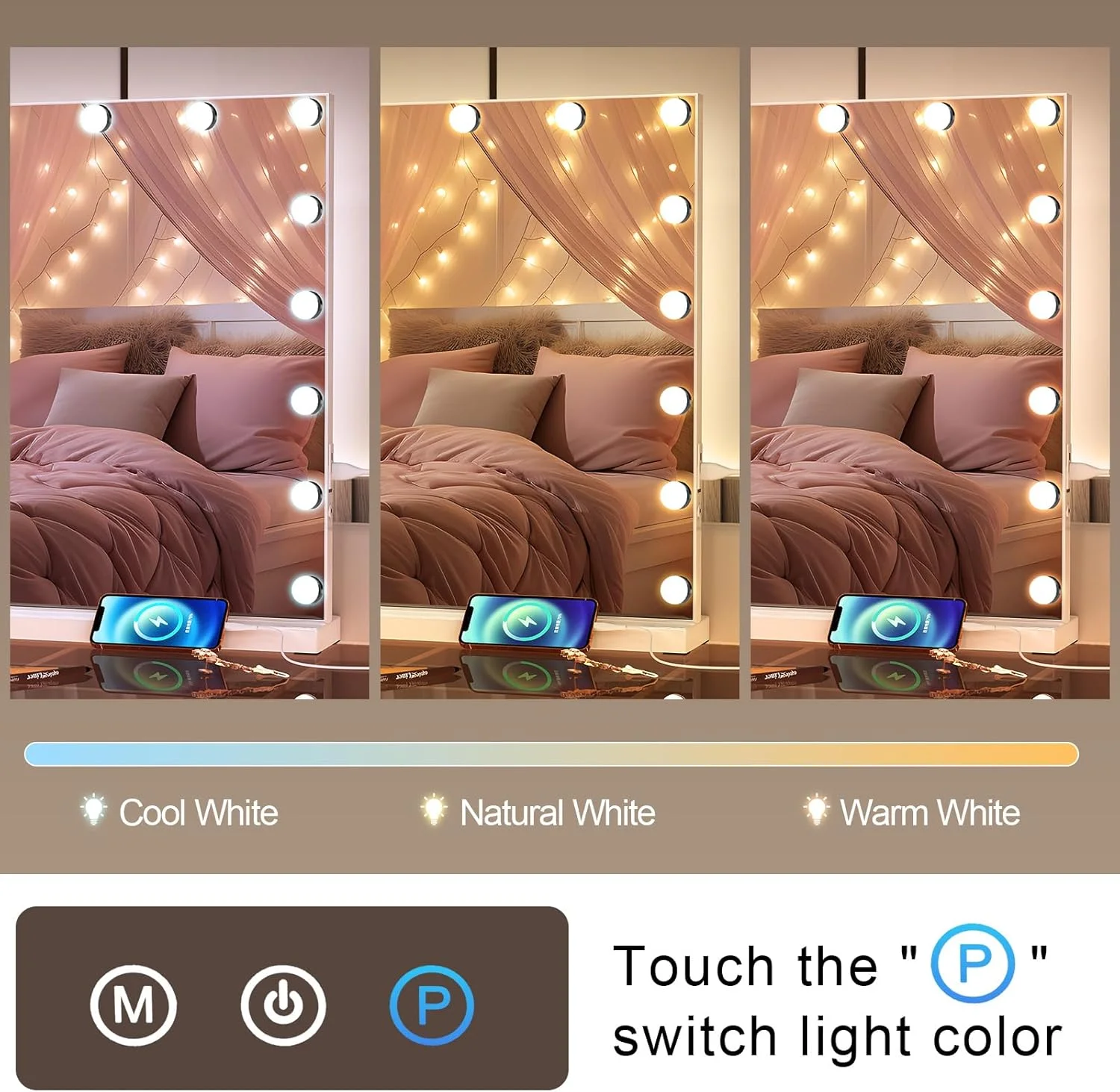 آینه آرایشی بزرگ هالیوودی Puselo با چراغ های LED (80X62 سانتی متر) آینه آرایشی بزرگ هالیوودی Puselo با چراغ های LED (80X62 سانتی متر)