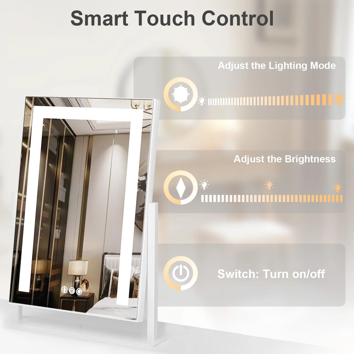 آینه آرایشی RichLuck با چراغ، آینه آرایشی با 3 حالت نورپردازی با کنترل لمسی هوشمند، آینه آرایشی هالیوودی با قابلیت چرخش 360 درجه و چراغ، آینه رومیزی روشن ضد انفجار (سفید)