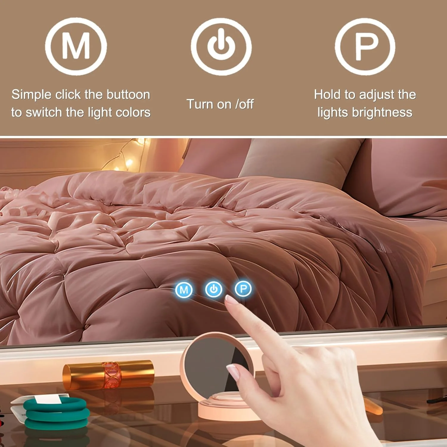 آینه آرایشی بزرگ هالیوودی Puselo با چراغ های LED (80X62 سانتی متر) آینه آرایشی بزرگ هالیوودی Puselo با چراغ های LED (80X62 سانتی متر)