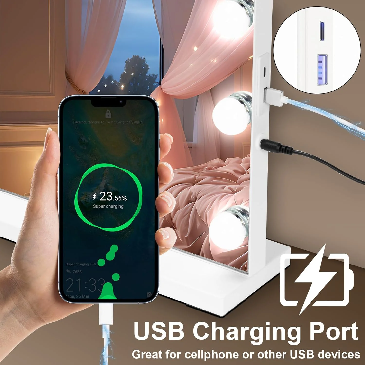 آینه آرایشی بزرگ هالیوودی Puselo با چراغ های LED (80X62 سانتی متر) آینه آرایشی بزرگ هالیوودی Puselo با چراغ های LED (80X62 سانتی متر)