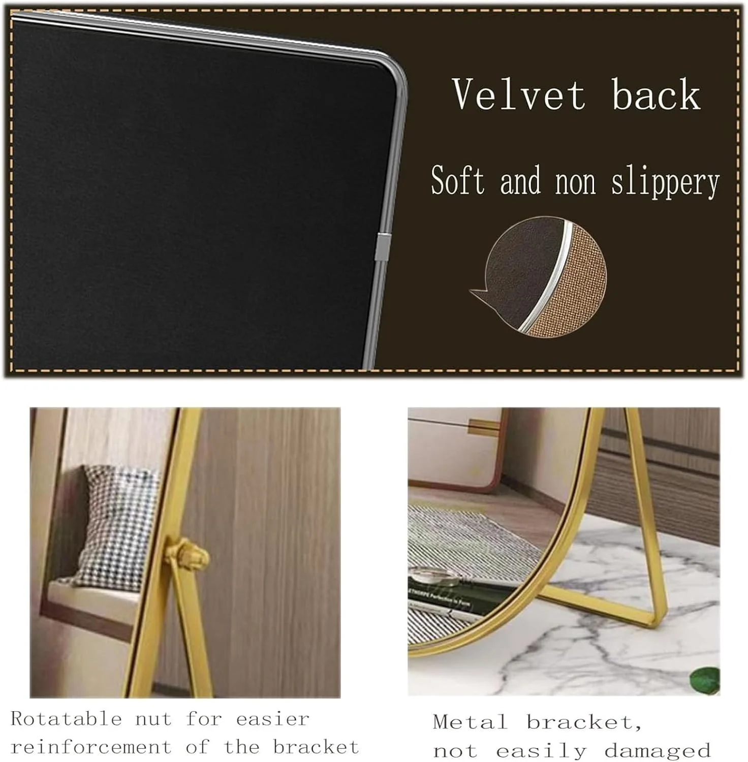 آینه رومیزی بیضی شکل با قاب فلزی چرخان 90 درجه - آینه رومیزی قابل حمل با کیفیت بالا برای پیشخوان، میز آرایش، اتاق نشیمن، اتاق خواب، حمام - نقره ای بزرگ