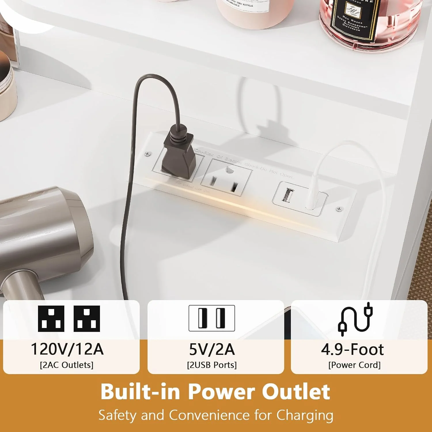 میز آرایش بزرگ Quimoo با آینه LED دار و پریز برق، میز آرایش با 7 کشو، 4 قفسه و 5 آویز، میز آرایش، ست میز آرایش برای اتاق خواب، حمام، سفید