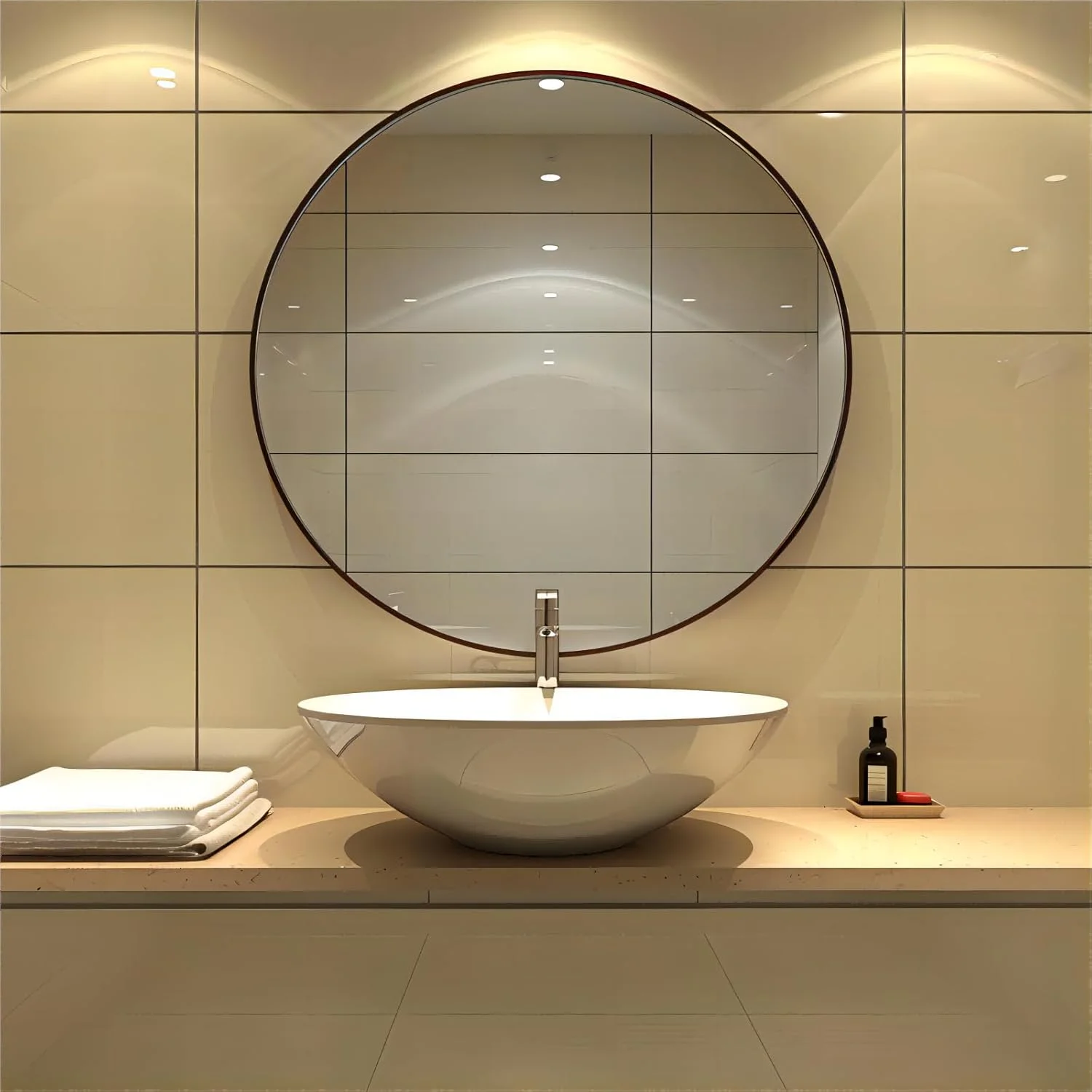 آینه گرد روکو اوشن برای حمام، 60 سانتی متر (24 اینچ) آینه مشکی برای دیوار، آینه روشویی دیواری برای حمام، اتاق نشیمن، آینه دکور دیوار، آینه آرایشی