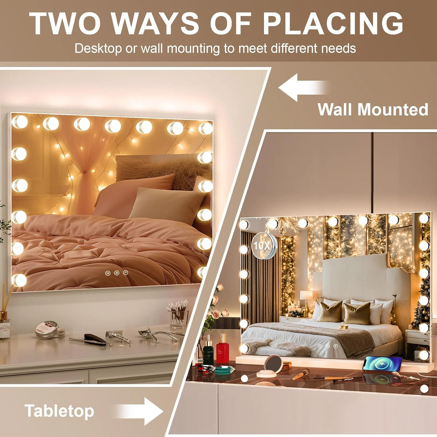 آینه آرایشی بزرگ هالیوودی Puselo با چراغ های LED (80X62 سانتی متر) آینه آرایشی بزرگ هالیوودی Puselo با چراغ های LED (80X62 سانتی متر)