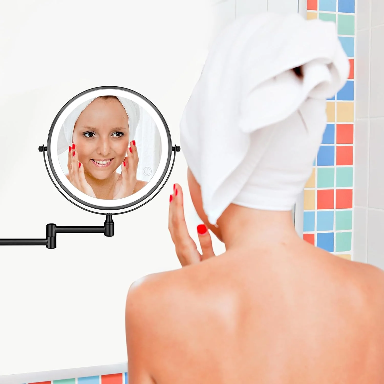 آینه آرایشی دیواری شارژی با نور پس زمینه 8 اینچی دو طرفه بزرگنمایی 1X/10X آینه آرایشی LED با 3 رنگ نور صفحه لمسی قابل تنظیم چرخش 360 درجه آینه حمام قابل افزایش آینه اصلاح مشکی آینه آرایشی دیواری شارژی با نور پس زمینه 8 اینچی دو طرفه بزرگنمایی 1X/10X آینه آرایشی LED با 3 رنگ نور صفحه لمسی قابل تنظیم چرخش 360 درجه آینه حمام قابل افزایش آینه اصلاح مشکی