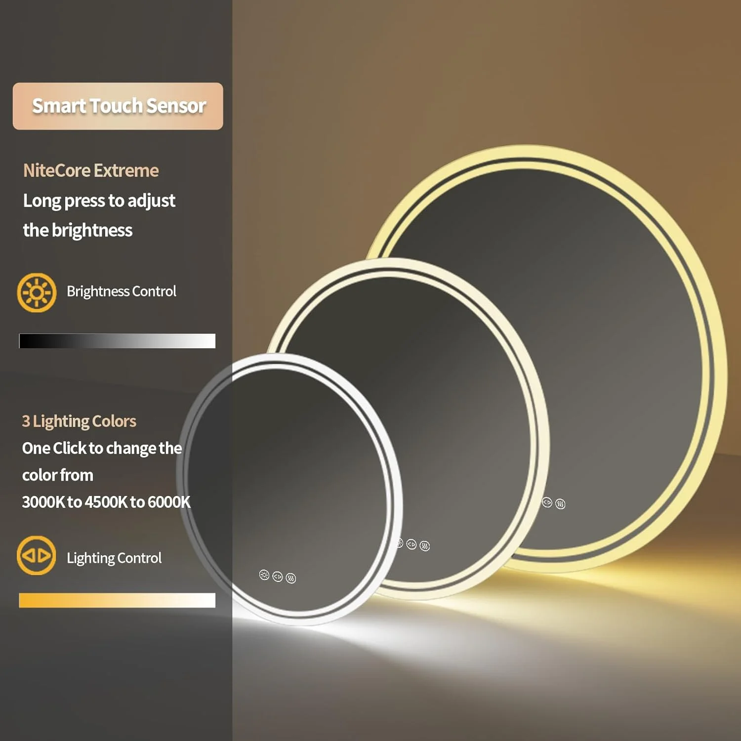 آینه حمام LED دار Wisfor، آینه گرد 60 سانتی متری دیواری با نور پس زمینه، ضد بخار، 3 حالت نورپردازی، عملکرد حافظه، دکمه لمسی، مناسب برای آرایش، دارای استاندارد IP65 آینه حمام LED دار Wisfor، آینه گرد 60 سانتی متری دیواری با نور پس زمینه، ضد بخار، 3 حالت نورپردازی، عملکرد حافظه، دکمه لمسی، مناسب برای آرایش، دارای استاندارد IP65