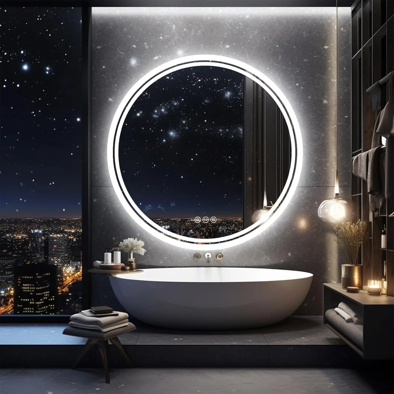آینه حمام LED دار Wisfor، آینه گرد 60 سانتی متری دیواری با نور پس زمینه، ضد بخار، 3 حالت نورپردازی، عملکرد حافظه، دکمه لمسی، مناسب برای آرایش، دارای استاندارد IP65 آینه حمام LED دار Wisfor، آینه گرد 60 سانتی متری دیواری با نور پس زمینه، ضد بخار، 3 حالت نورپردازی، عملکرد حافظه، دکمه لمسی، مناسب برای آرایش، دارای استاندارد IP65