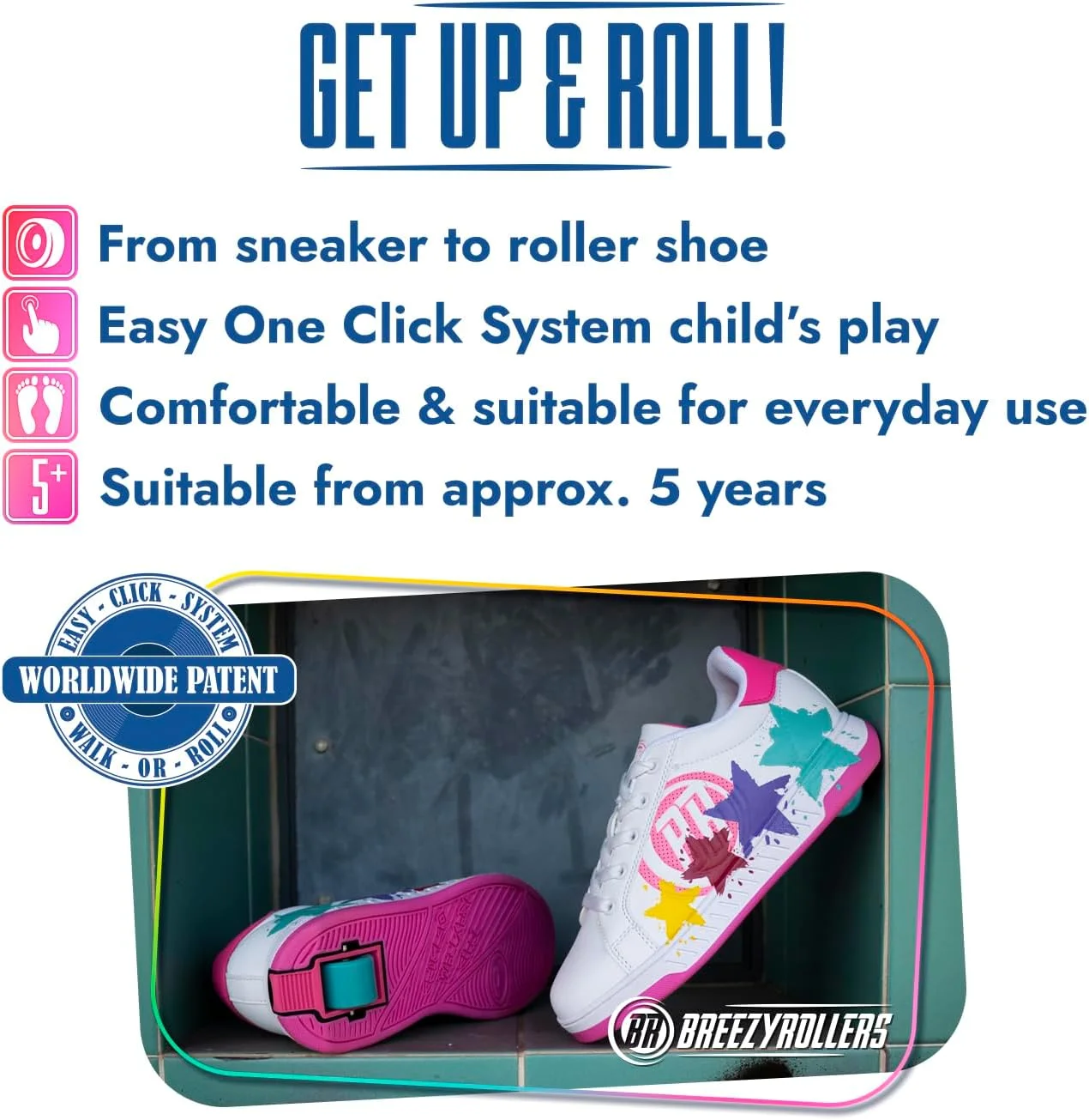 کفش های چرخ دار BREEZY ROLLERS برای کودکان، کفش های اسکیت غلتکی بچه گانه، تبدیل کفش های خیابانی کودکان به اسکیت غلتکی در چند ثانیه، سیستم کلیکی ثبت شده، کفش های ورزشی چرخ دار برای دختران و پسران