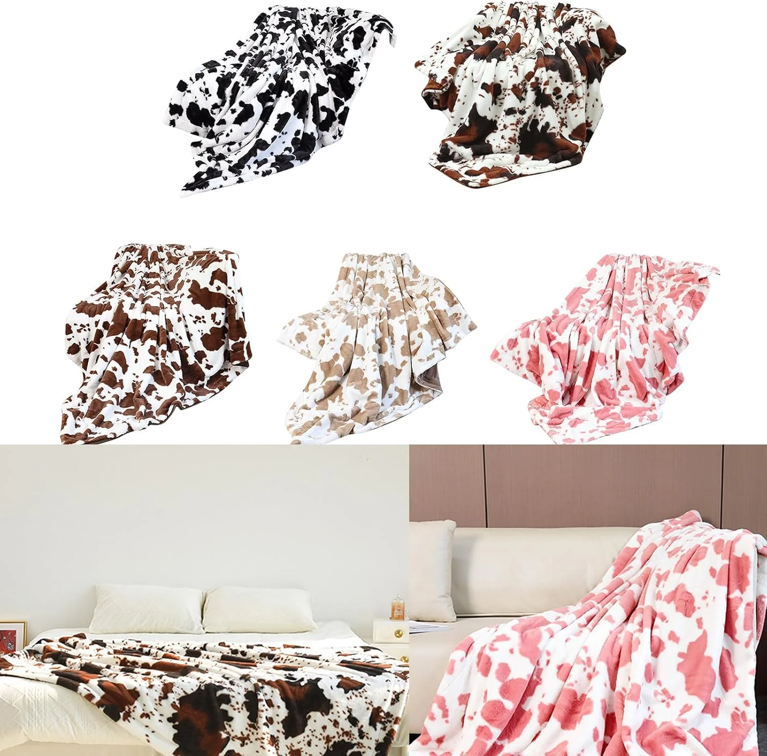 پتوی نرم پشمی فلانل طرح گاو، پتوی دنج طرح گاو برای مبل، تخت، پرتابی، مناسب نوزادان، کودکان، دختران، پسران و نوجوانان