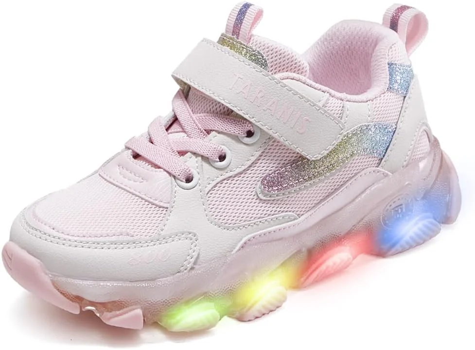کفش های چراغ دار پسرانه و دخترانه TARANIS، کفش های مد روز، سبک وزن، تنفس پذیر، توری ضد لغزش با سوئیچ قابل کنترل، کفش های LED چشمک زن، کفش های ورزشی دویدن برای کودکان کوچک/بزرگ