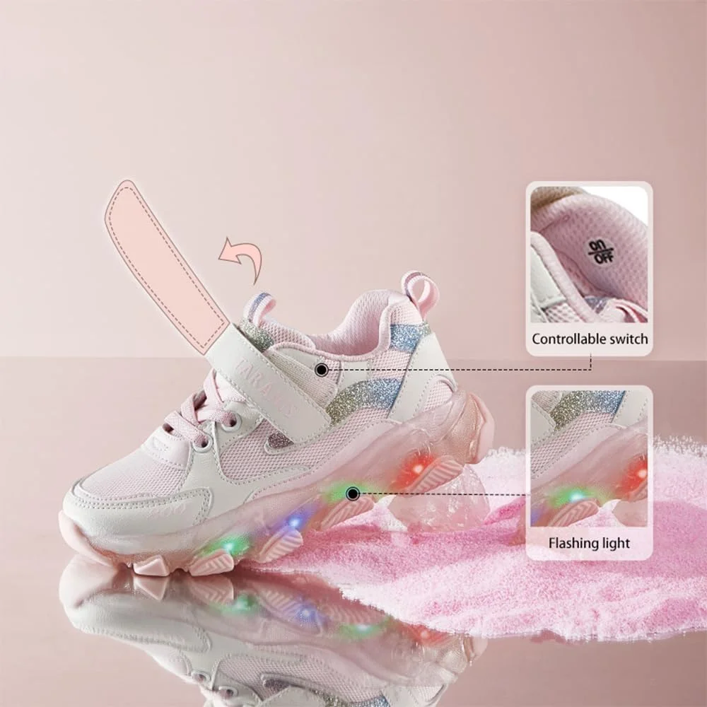 کفش های چراغ دار پسرانه و دخترانه TARANIS، کفش های مد روز، سبک وزن، تنفس پذیر، توری ضد لغزش با سوئیچ قابل کنترل، کفش های LED چشمک زن، کفش های ورزشی دویدن برای کودکان کوچک/بزرگ