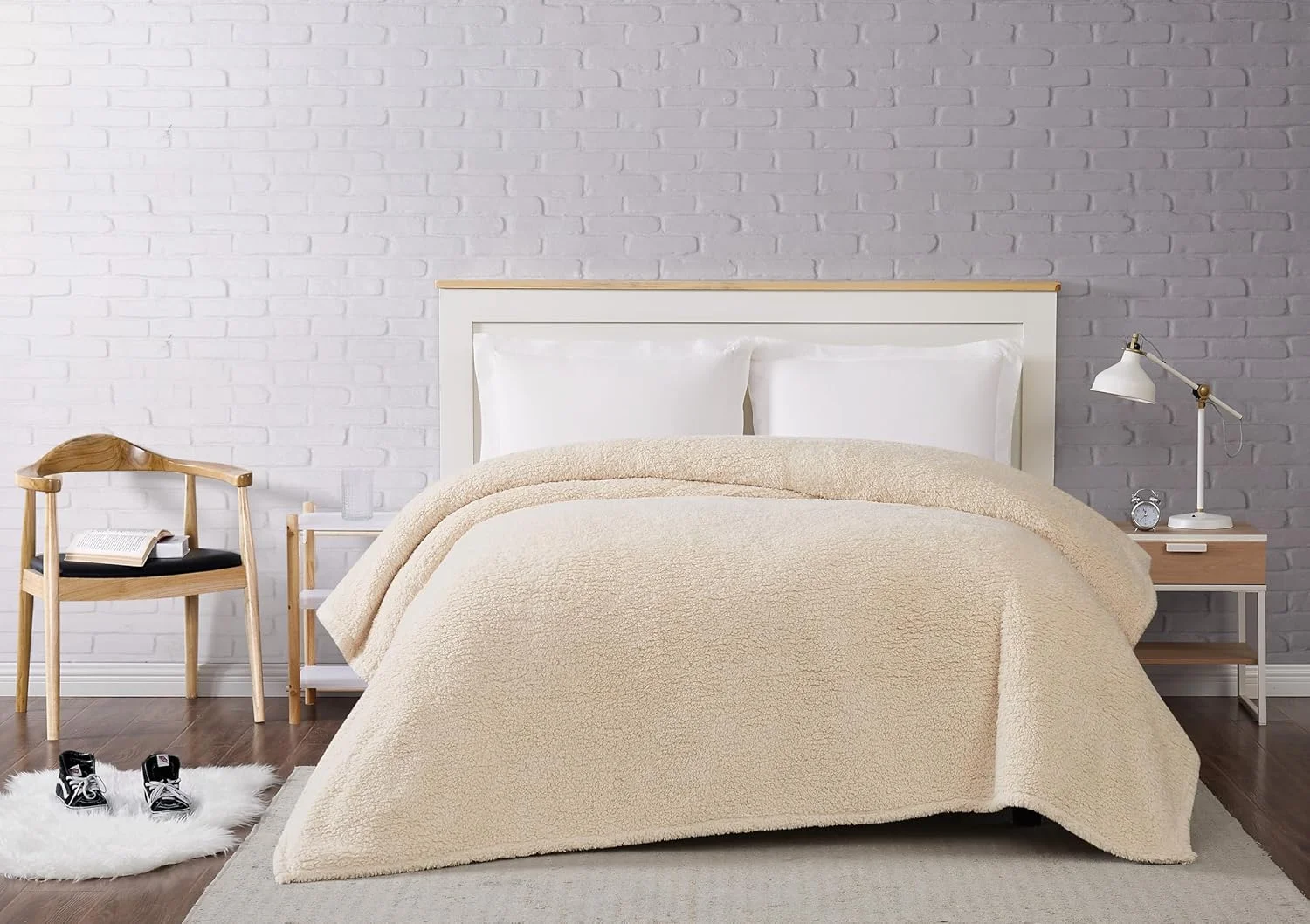پتوی شرپا مارشمالو بروکلین لوم، سایز دو نفره/کویین، عاجی