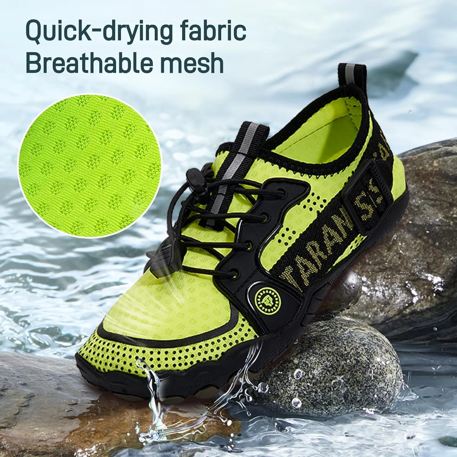 کفش های آبی برهنه TARANIS پسرانه و دخترانه، خشک شونده سریع، پنجه پهن، ضد لغزش و مقاوم در برابر سایش، کفش های ساحلی، استخر، یوگا، طناب زنی، موج سواری، مناسب کودکان نوپا، سبز، سایز 13 کودک کوچک