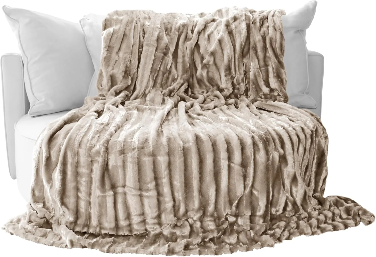 پتوی خز مصنوعی برندسلر، دولایه ضخیم، پتو، پتوی راسو، طرح چهارخانه، پتوی خز مصنوعی، رو تختی (بژ)