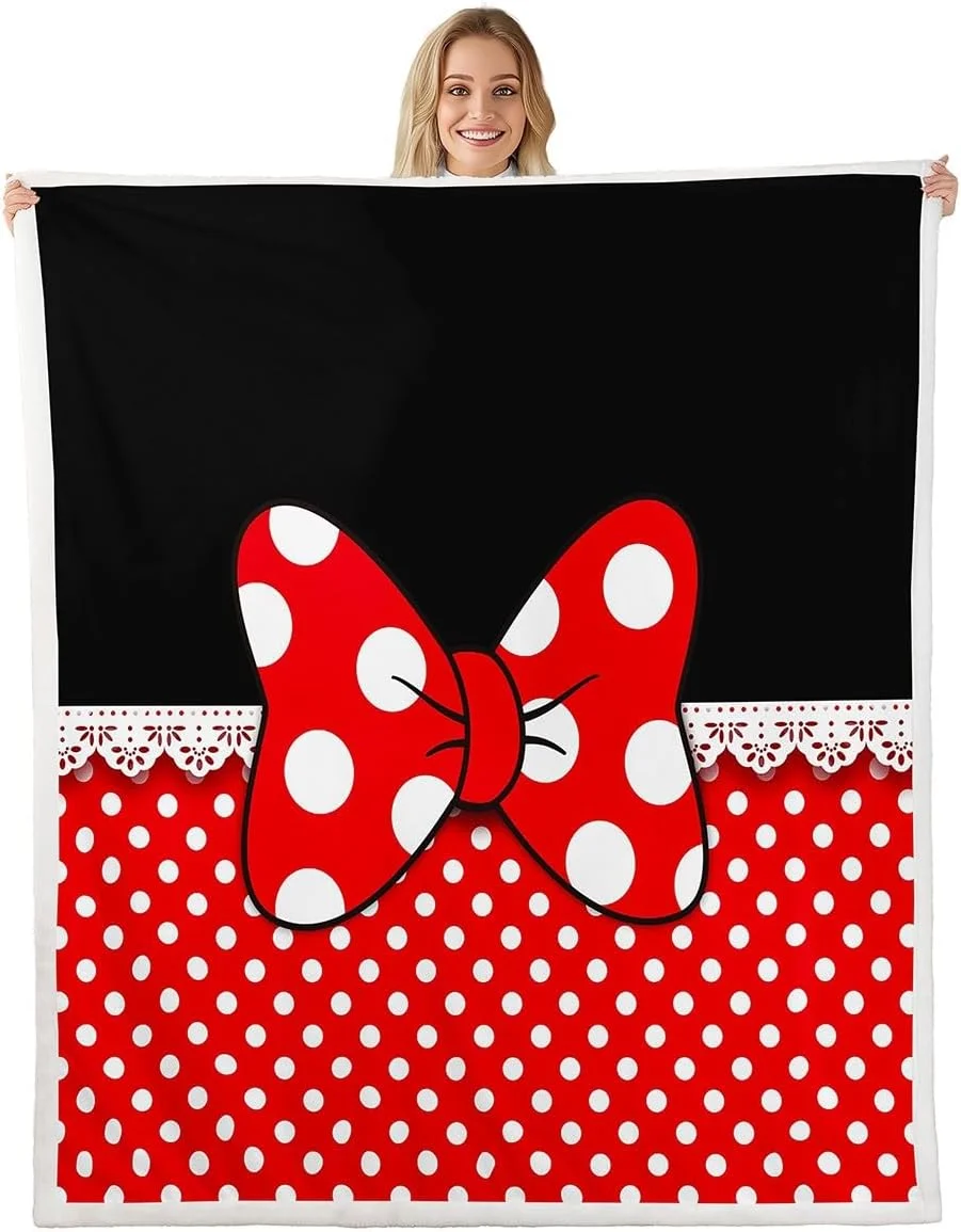پتو طرح پاپیون دخترانه، پتو تخت خواب طرح پاپیون هندسی خال خالی سفید برای اتاق کودکان، نوجوانان، دختران و زنان، پتو پشمی به سبک پرنسس رمانتیک قرمز مشکی رویایی، سایز نوزاد (30 x 39 اینچ)