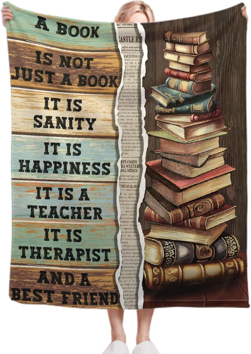 پتوی کتابی، پتوی پشمی طرح کتاب قدیمی - هدیه برای خانم ها - پتوی فلانل فوق العاده نرم برای مبل، تخت، کمپینگ و مسافرت - دکوراسیون منزل گرم و نرم و لطیف برای تمام فصول، 102x127 سانتی متر برای کودکان/نوزاد