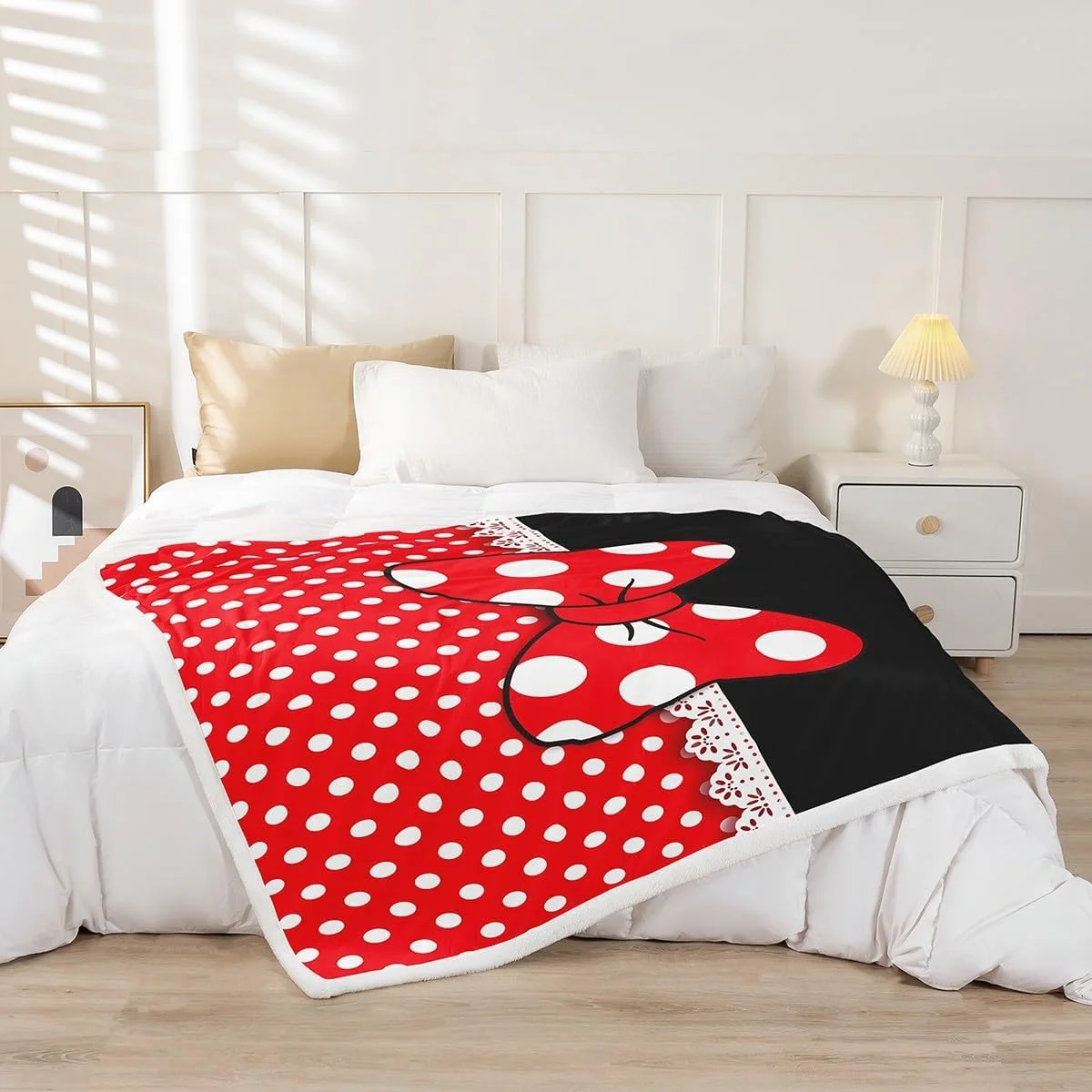 پتو طرح پاپیون دخترانه، پتو تخت خواب طرح پاپیون هندسی خال خالی سفید برای اتاق کودکان، نوجوانان، دختران و زنان، پتو پشمی به سبک پرنسس رمانتیک قرمز مشکی رویایی، سایز نوزاد (30 x 39 اینچ)