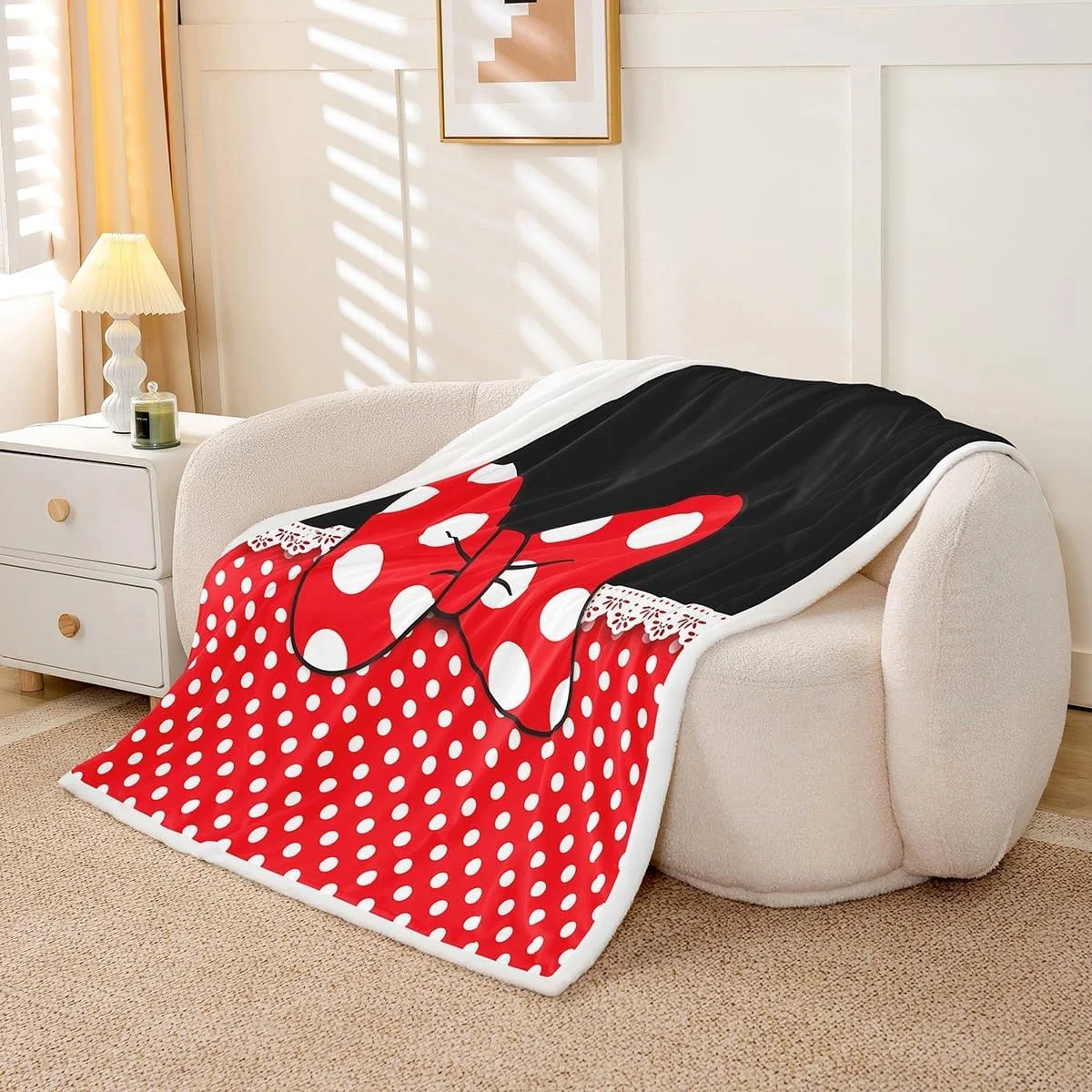 پتو طرح پاپیون دخترانه، پتو تخت خواب طرح پاپیون هندسی خال خالی سفید برای اتاق کودکان، نوجوانان، دختران و زنان، پتو پشمی به سبک پرنسس رمانتیک قرمز مشکی رویایی، سایز نوزاد (30 x 39 اینچ)