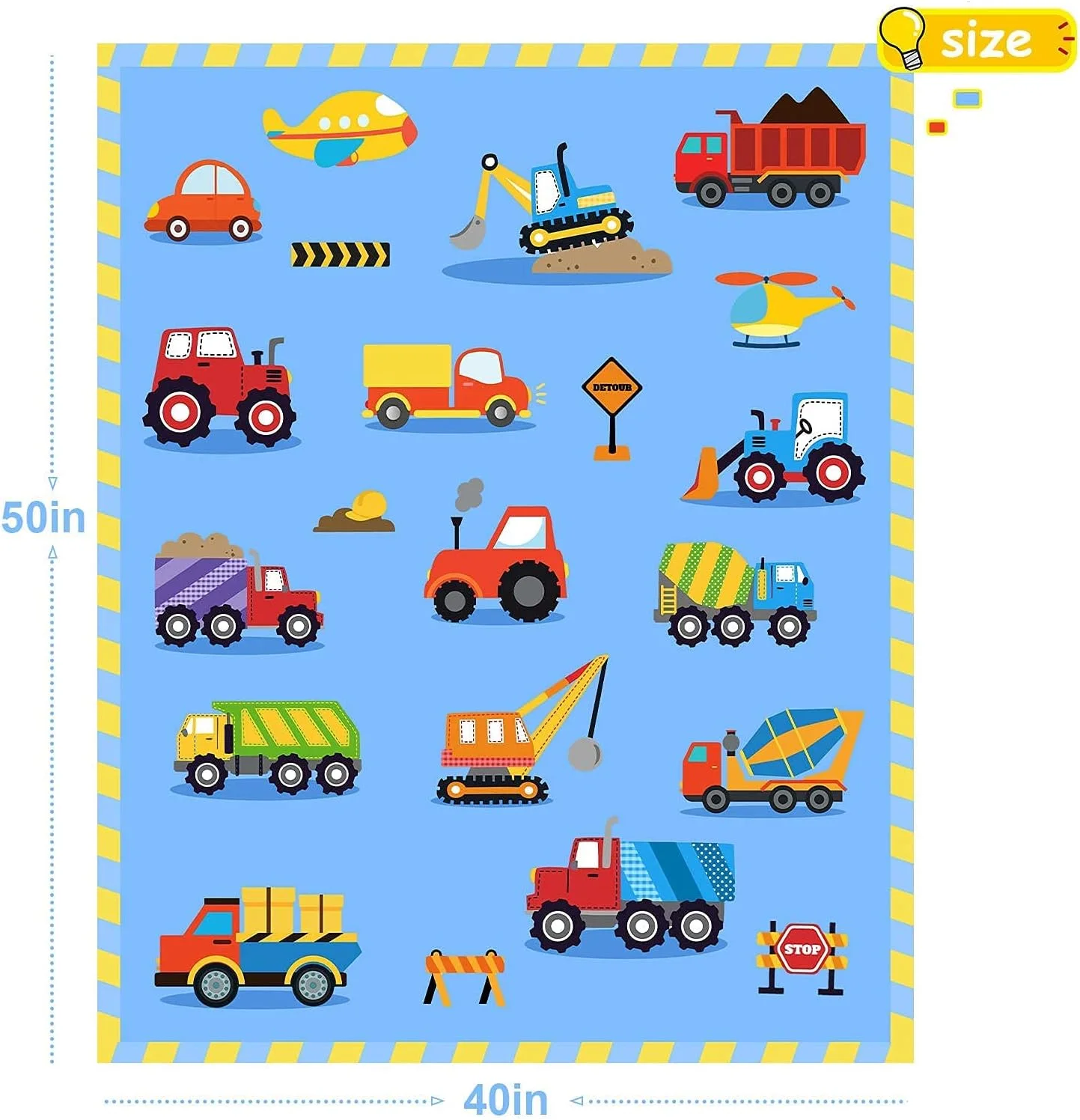 پتوی کودکانه ساخت و ساز BOOPBEEP برای پسران و دختران، پتوی سبک وزن برای نوزادان و کودکان، پتوی نرم و کوچک با طرح کامیون و ماشین، پتوی پشمی و مخمل خواب دار آبی رنگ، هدیه 40x50