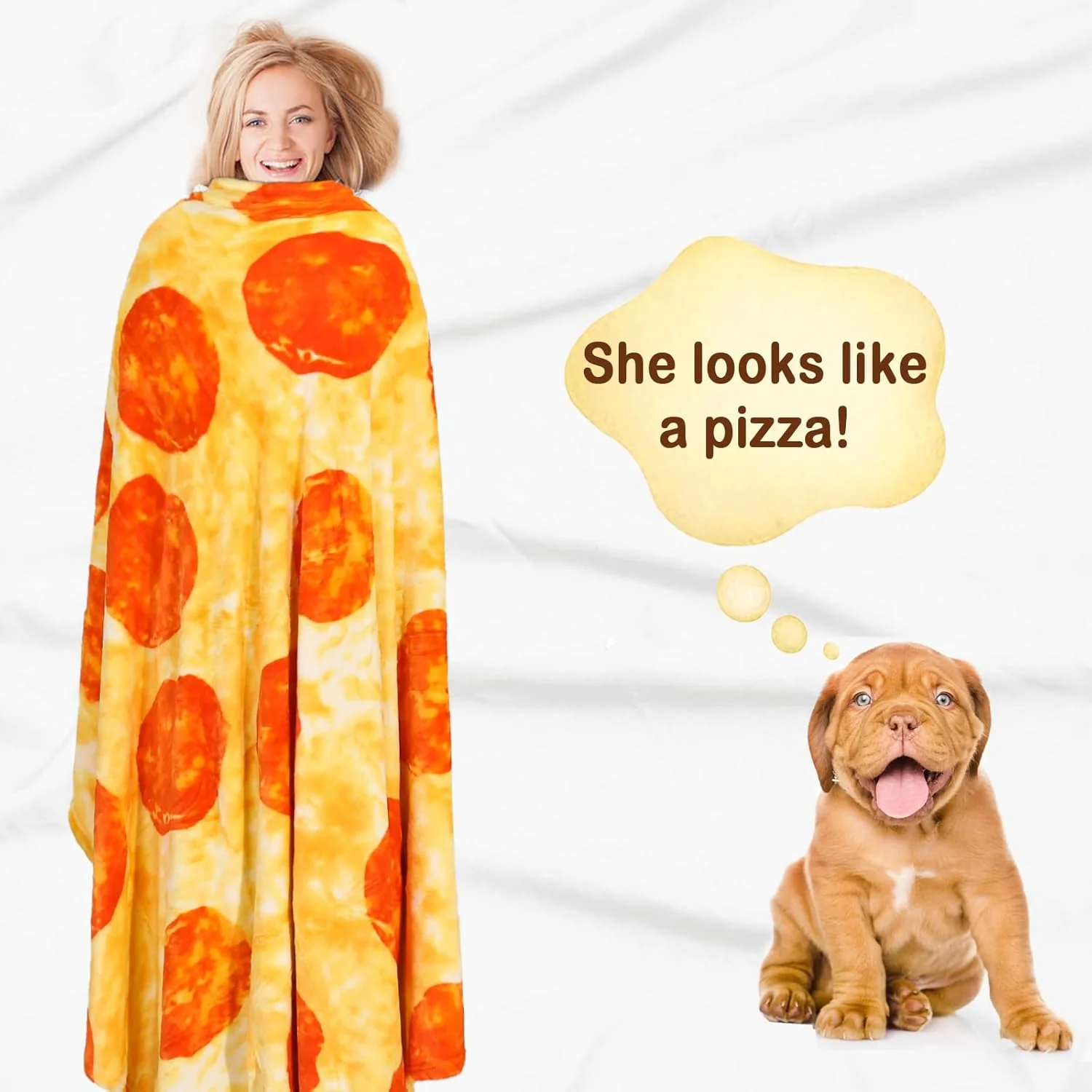 پتوی طرح پیتزا بونیتلند، 180 سانتی‌متری، همراه با کیف پیتزا، 300 GSM، دو رو، بزرگ، طرح غذای واقعی خنده‌دار برای خانواده، پتوی تورتیلای جدید برای بزرگسالان و کودکان