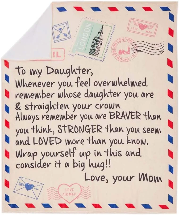 پتو پستی Bodosac با طرح نامه برای دختر، لحاف چاپی مادر برای دختر، پتو پستی هوایی تشویقی و محبت آمیز دخترانه، پتو فلانل هدیه برای دختر (130 X 150)