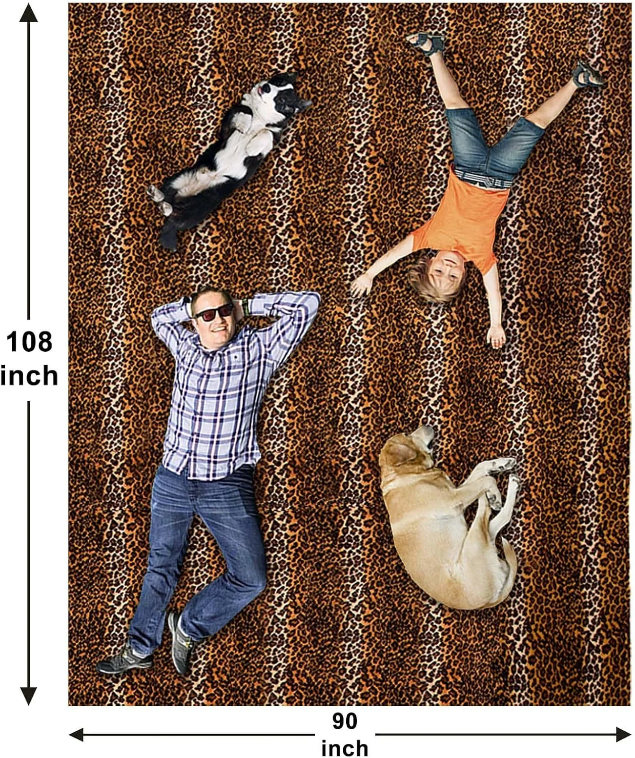 پتوی فلانل طرح پلنگی Bnuitland، سایز بزرگ 274x228 سانتی متر به همراه کیف نگهداری برای تخت، مبل و مسافرت، 300 GSM دو رو طرح یوزپلنگ، پتوی پشمی بسیار نرم و لطیف برای بزرگسالان