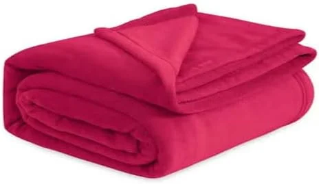 پتوی تک نفره مخمل خواب دار ممتاز BSB HOME با وزن 300 گرم – پتوی پشمی فلانل نرم و گرم برای تخت، مبل، مسافرت و کمپینگ – طرح قرمز یکدست، فوق العاده راحت، سبک وزن 150x220 سانتی متر